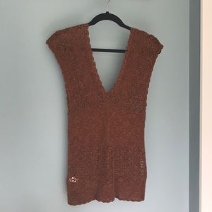 Crochet deep V linen top